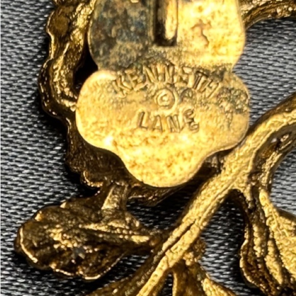 Kenneth Jay Lane Gold and Blue Leaf Earrings - Picture 2 of 3